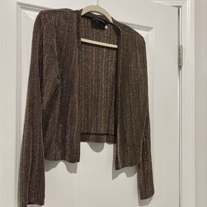 Shimmery open cardigan with shoulder pads